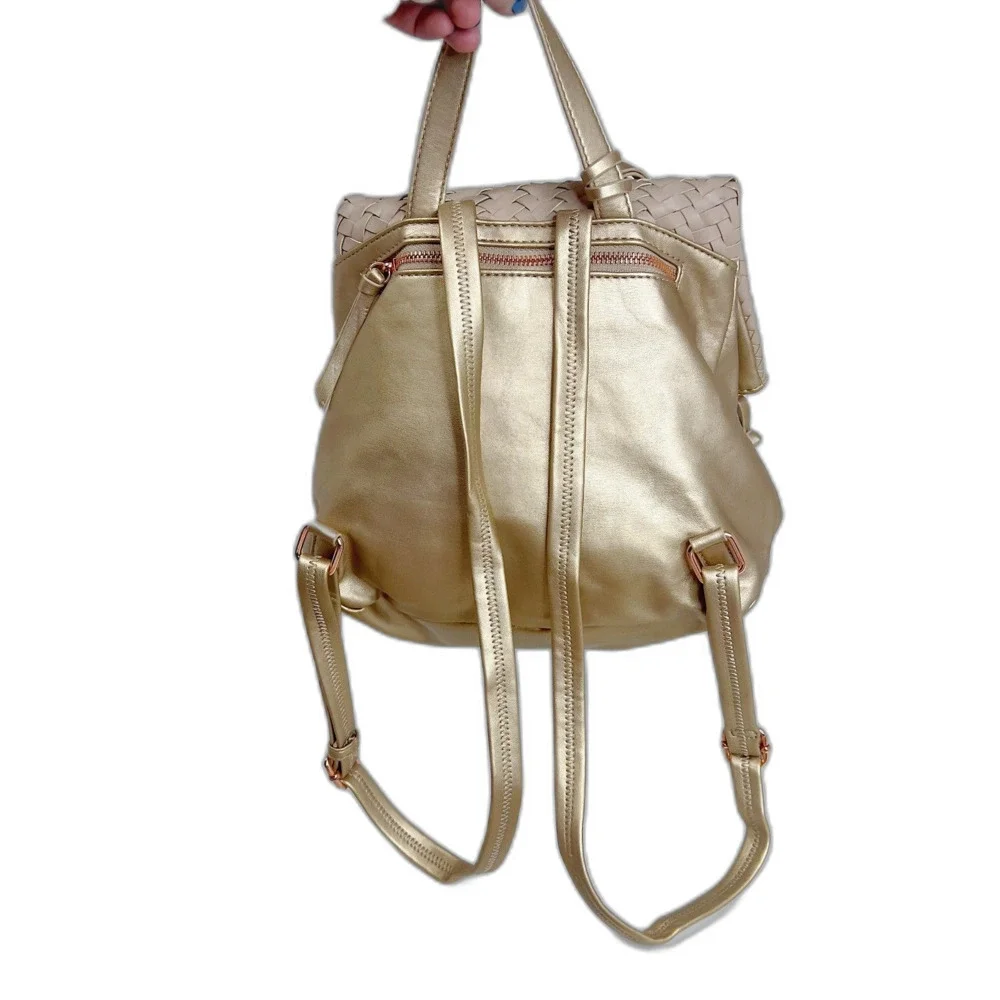 Sole Society Gold Faux Leather Foldover Backpack Bag
